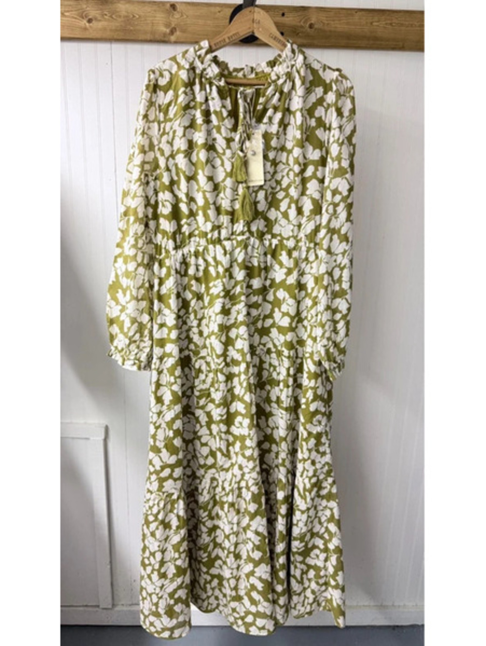 ROOLEE green white floral tiered maxi dress large boho modest cotton new
